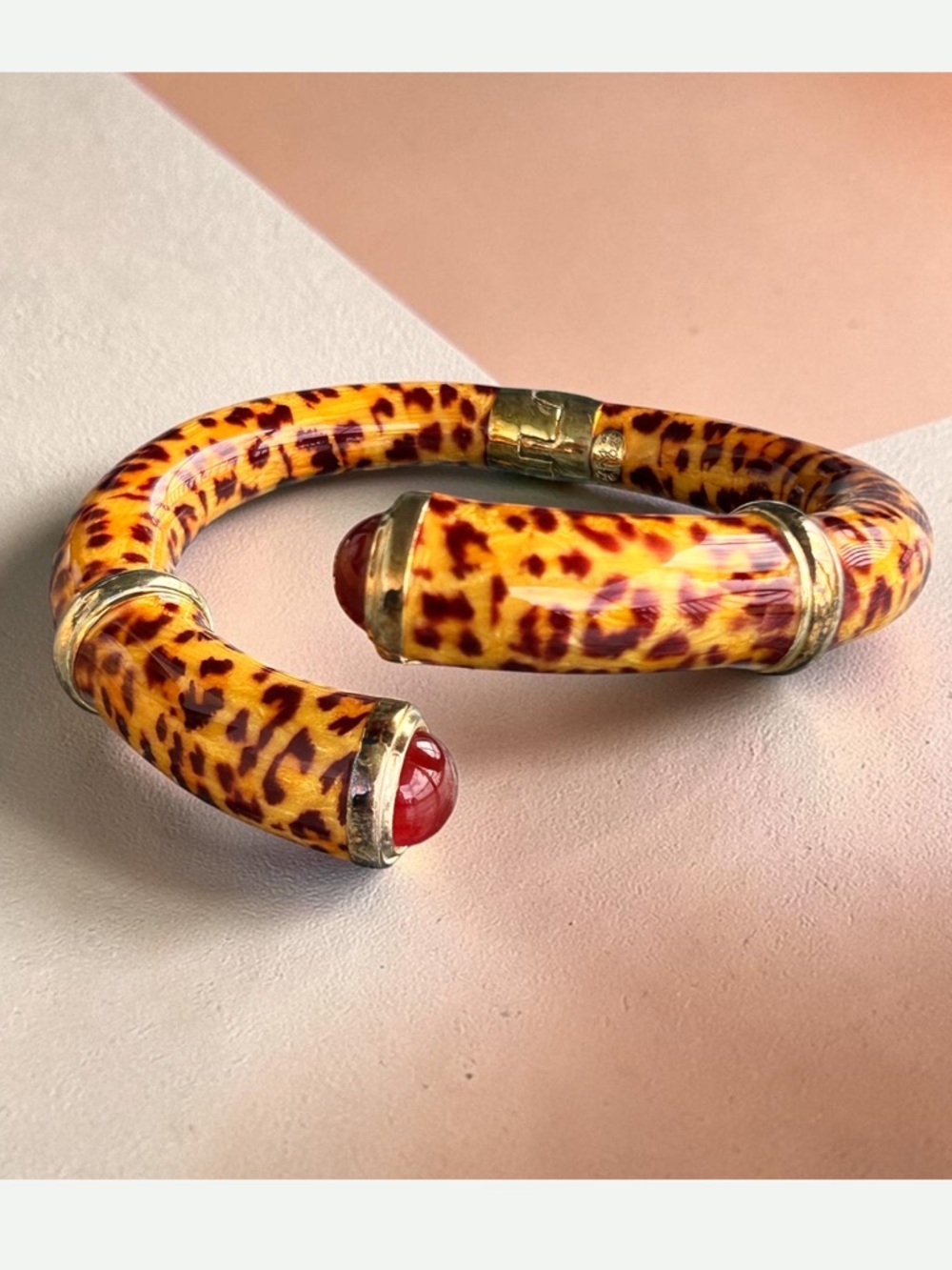 Vintage Flli Menegatti Italy Leopard Gold Vermeil Sterling Carnelian Cuff